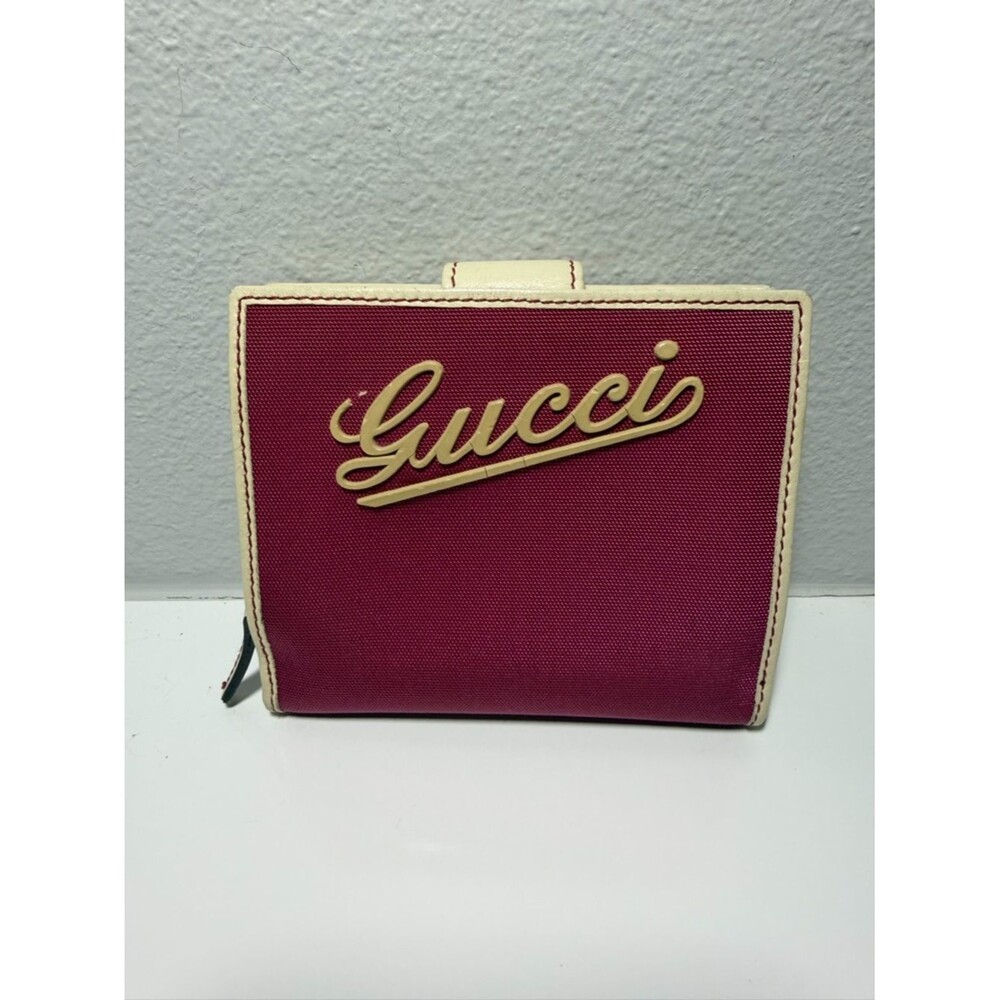 Gucci Raspberry Canvas Wallet with Cream Trim and Script Logo